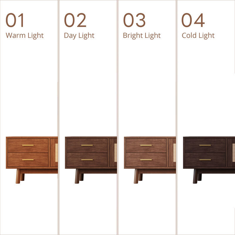 Merax Rattan TV Cabinet with Ample Storage, 2 Drawers, Cable Management, Sturdy Wood Legs image number 7