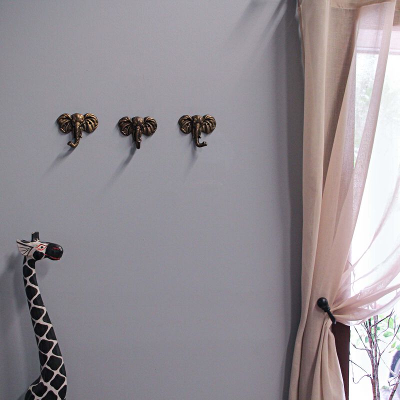 Set of 3 Cast Iron Elephant Antique Gold Wall Hooks - Stylish, Durable, and Functional Decorative Hooks for Organizing Hats, Towels, Coats, Keys, or Pet Leashes image number 6