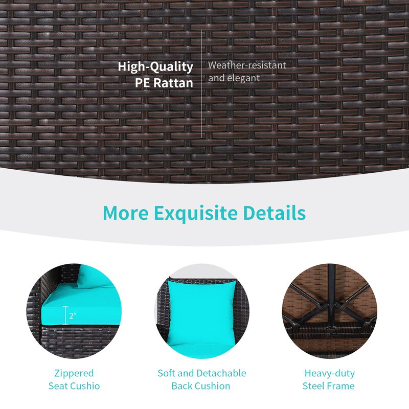 2-Person Wicker Hanging Porch Swing with Cushions &ndash; Includes 2 Back Cushions & 1 Seat Cushion