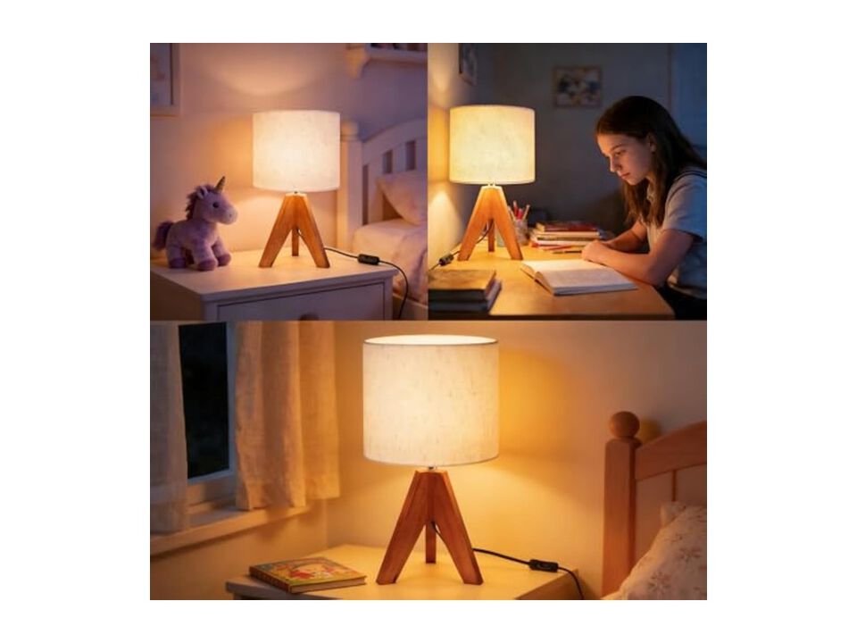 Mid Century Wood Linen 1 Pack Table Lamp For Living Room Bedroom Bedside