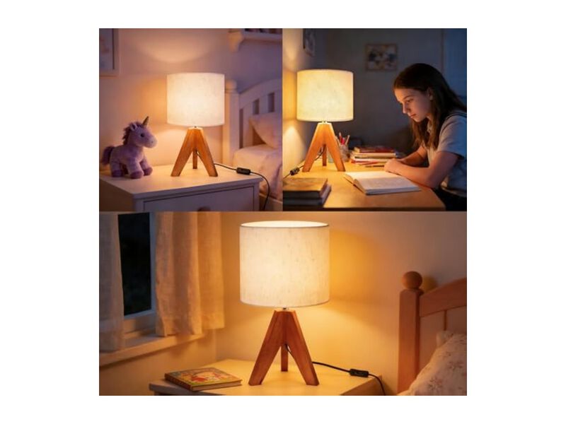 Mid Century Wood Linen 1 Pack Table Lamp For Living Room Bedroom Bedside image number 1