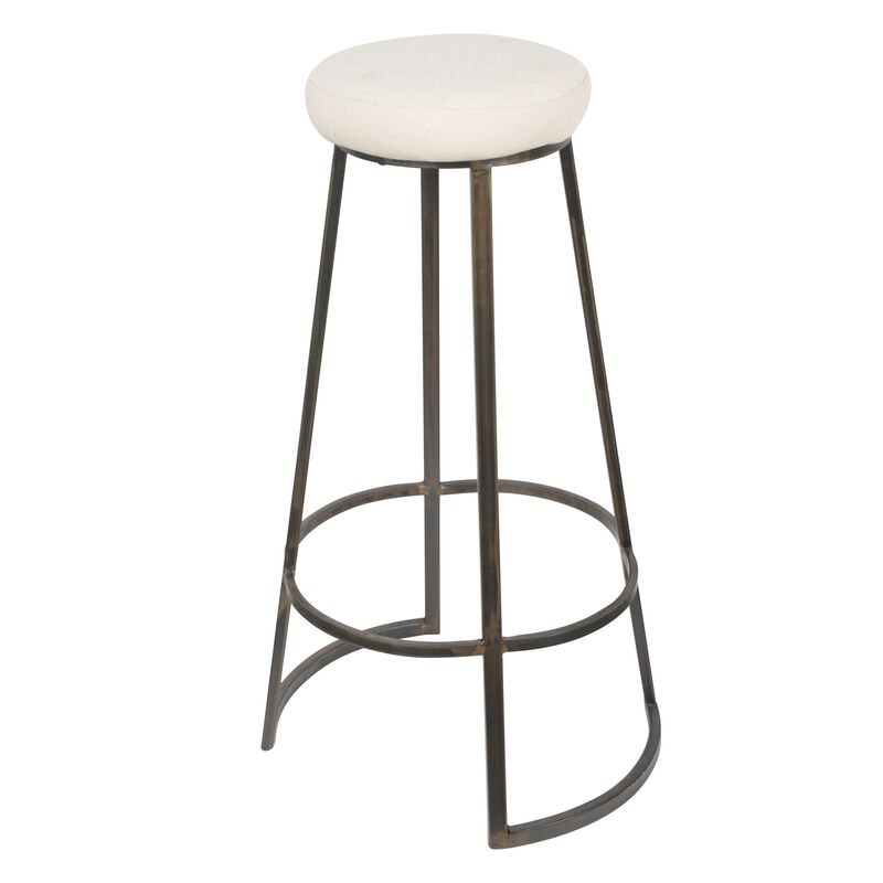 Metal Framed Backless Counter Stool With Polyester Seat, Black & White - Benzara image number 2