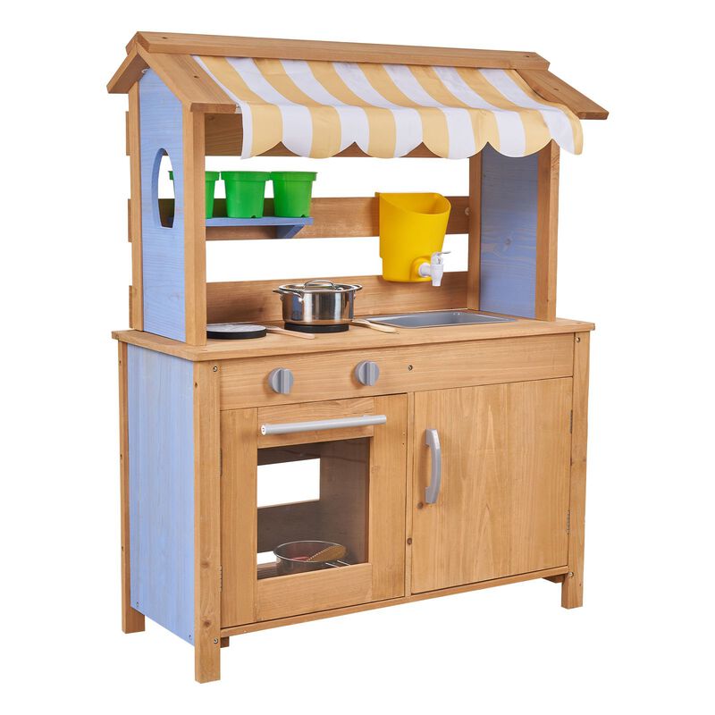 Wooden Outdoor Play Kitchen for Kids with Sink, Water Tank and Accessories-Natural image number 4