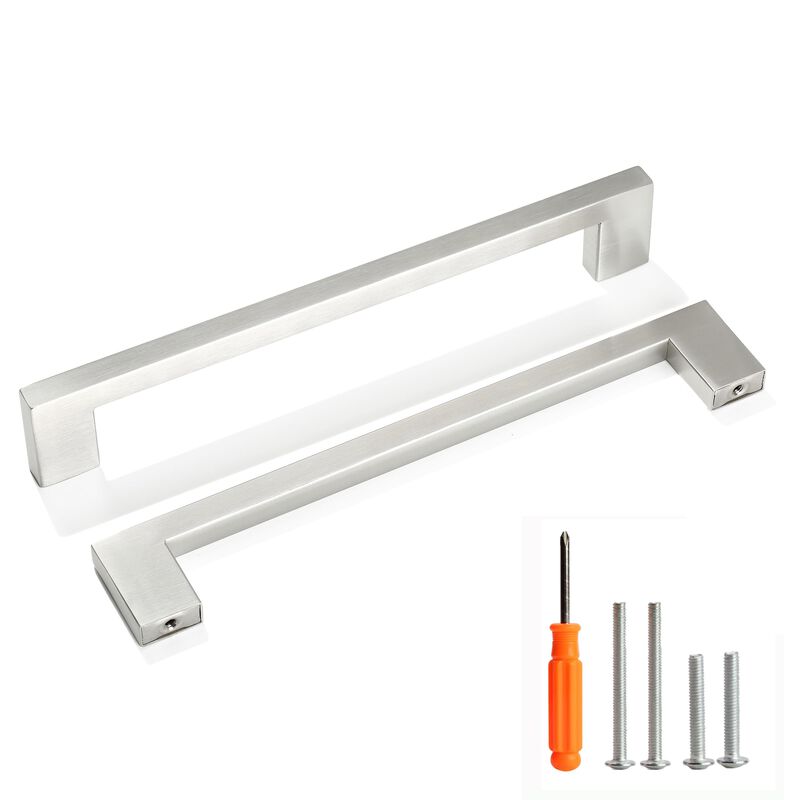 Redunest Cabinet Pulls Brushed Nickel Cabinet Handles Square Drawer Pulls, 10 Pack 8-4/5 Inch Stainless Steel Kitchen Door Cupbo