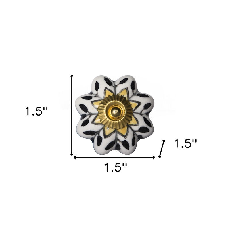 HomeRoots Set of Eight Black And Yellow Ceramic And Metal Drawer Pull Knobs image number 3
