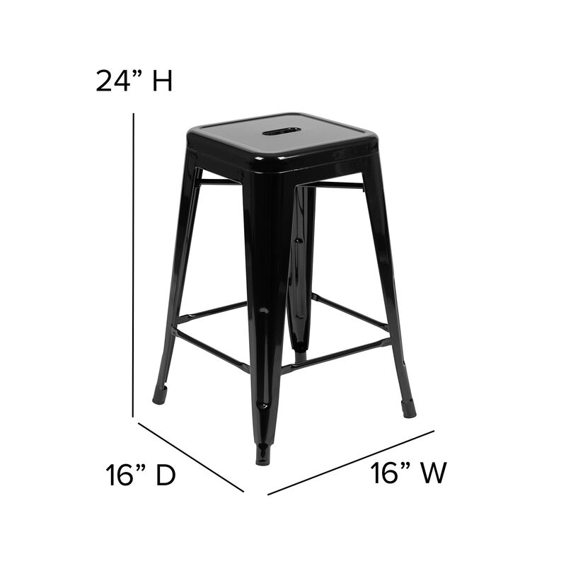 Flash Furniture Lily 24" High Metal Counter-Height, Indoor Bar Stool in Black - Stackable Set of 4