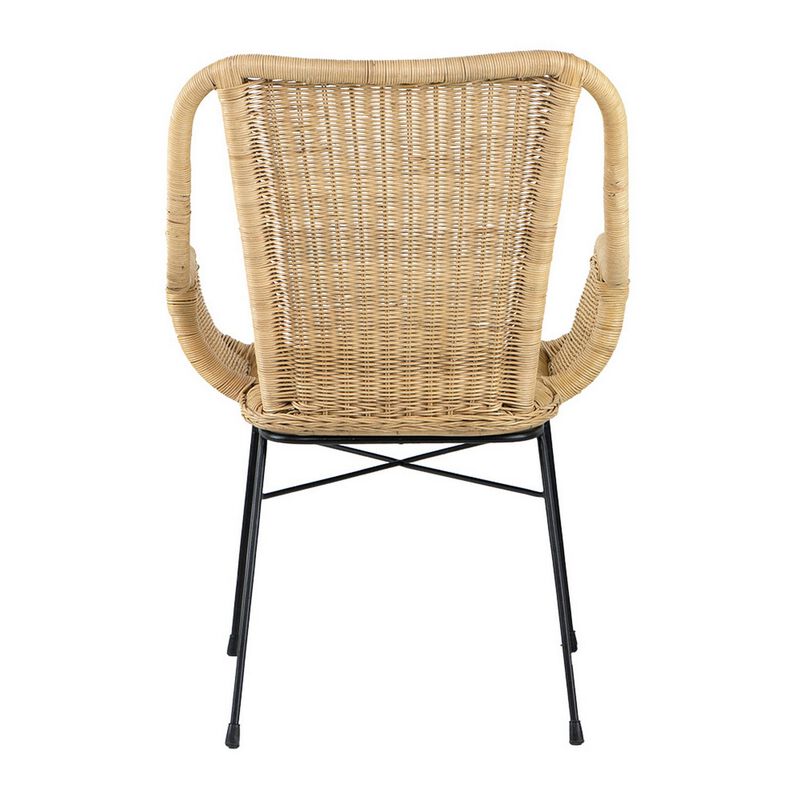 24 Inch Cottage Accent Chair, Cozy Woven Rattan Seat, Natural Brown, Black-Benzara