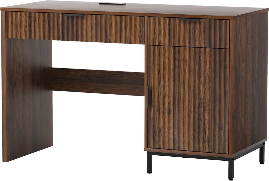 ShipItFurniture Brown 47-Inch Fluted Executive Desk Charging Station