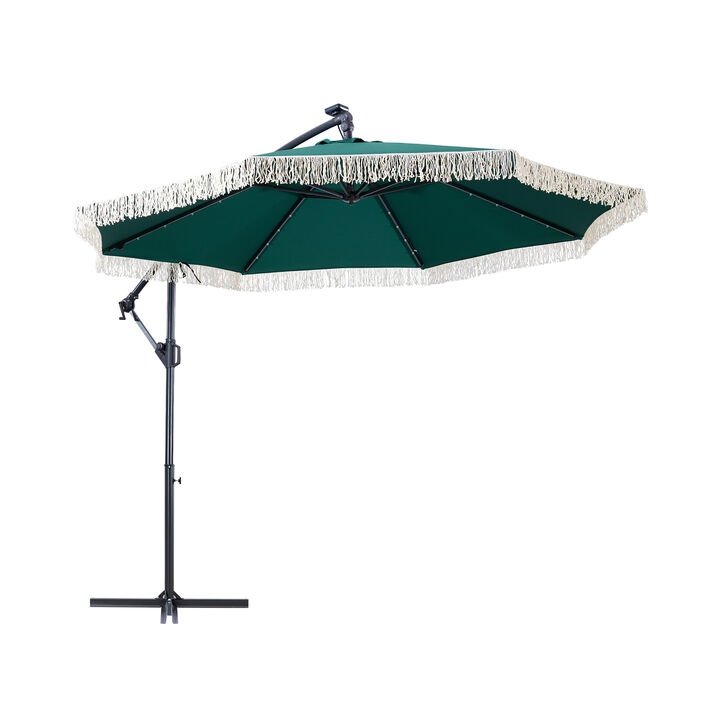 10 ft. Offset Umbrella with 360&deg; Rotation Removable Tassel Design for Patio Garden Outdoor Shade -Beige