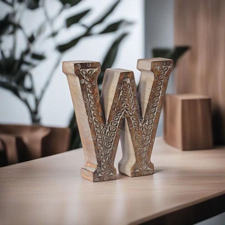 Vintage Gray Handmade Eco-Friendly "W" Alphabet Letter Block For Wall Mount & Table Top Décor
