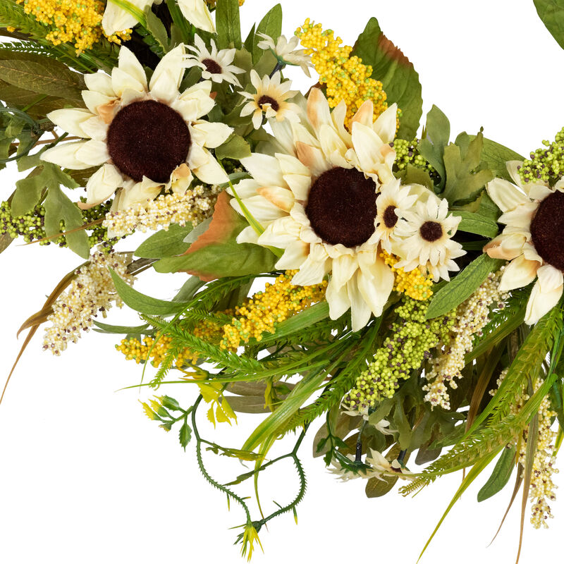 24" Beige Sunflowers Artificial Fall Harvest Wreath image number 3