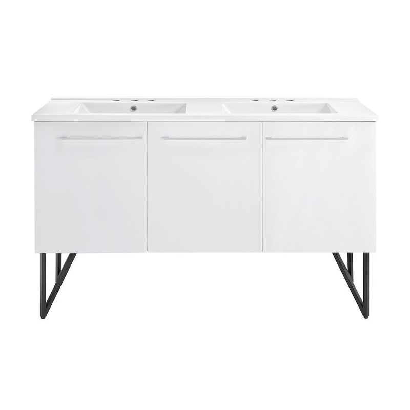 60 in. White, Double Basin Bathroom Vanity, Black, 3-Hole Sink Top image number 0