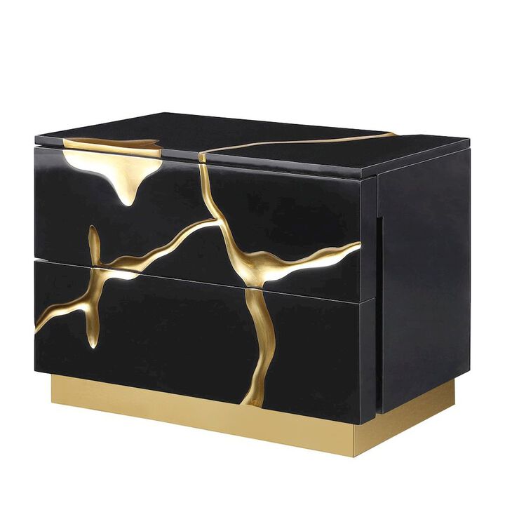 Best Master Furniture Trevello High-Gloss Lacquered Left Nightstand, Gold Accents (White)