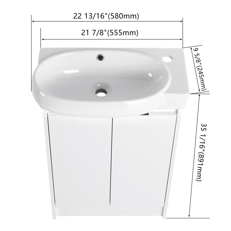 Modern 23" Freestanding Bathroom Vanity with Soft Close Doors and Adjustable Shelf