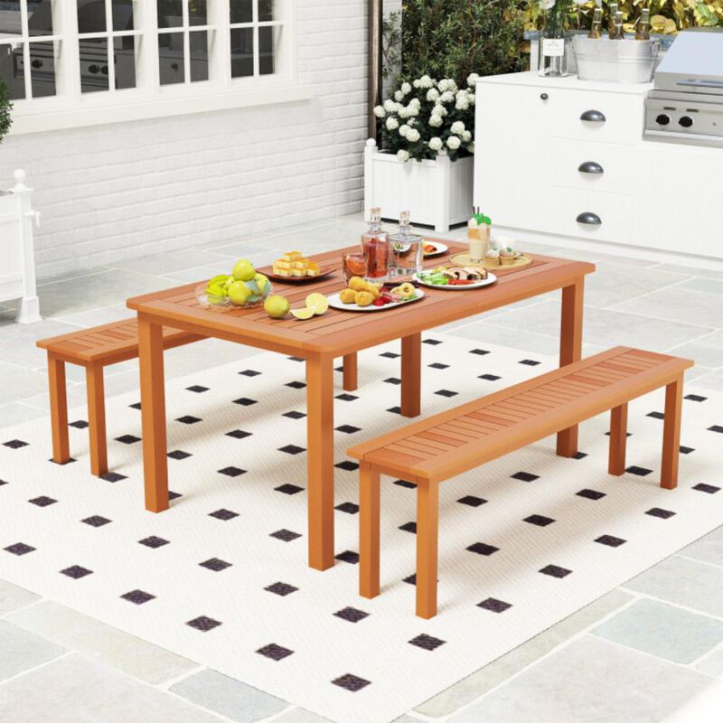 Hivvago Outdoor Long Patio Dining Backless Wooden Bench with Teak Oil Finish