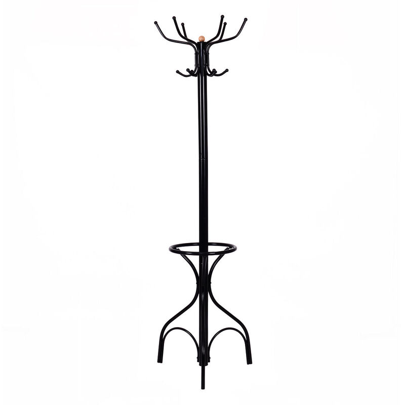 Black Vintage Space Saving Metal FreeStanding Coat Rack with Umbrella Stand