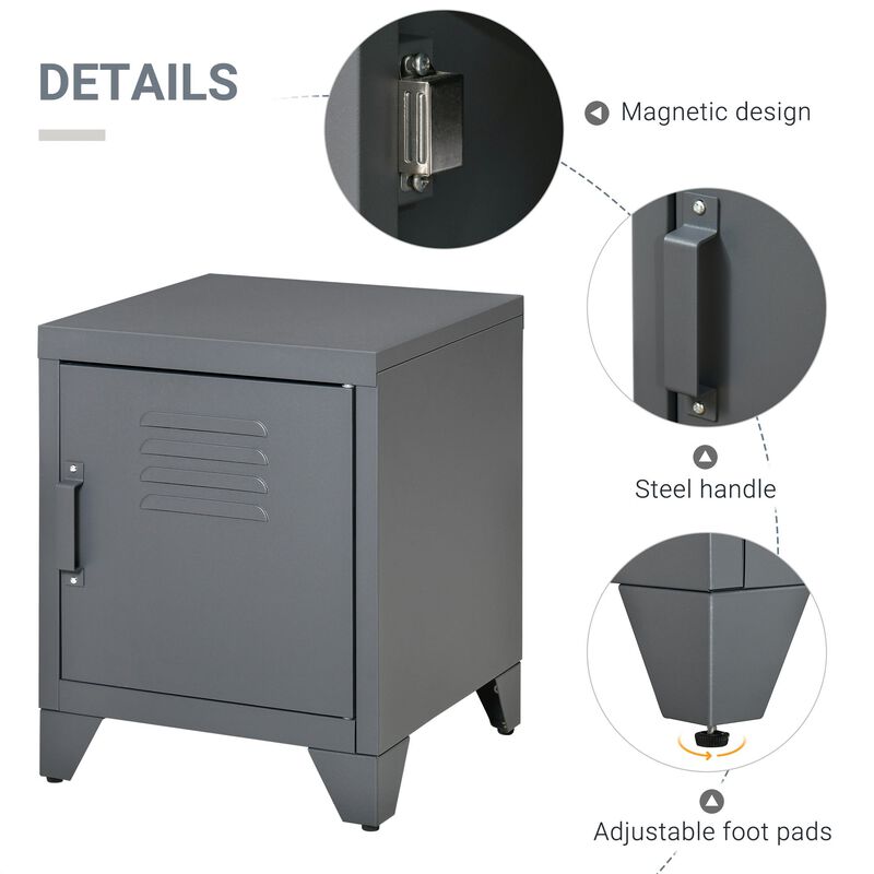 Grey Industrial Table: Side Table with Locker Door & Adjustable Shelf
