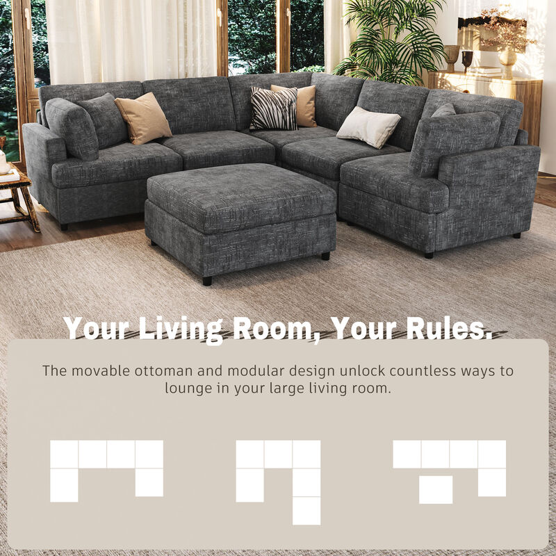 Merax U-Shaped Sectional Sofa with Movable Ottoman image number 4