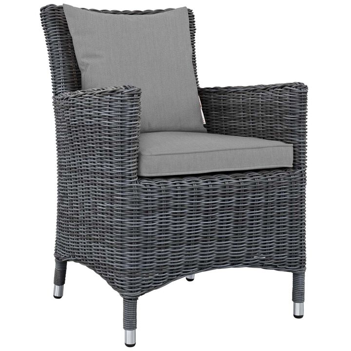 Modway Summon Wicker Rattan Aluminum Outdoor Patio 11-Piece 91" Dining Table and Dining Armchairs with Sunbrella&reg; Fabric Cushions in Canvas Gray