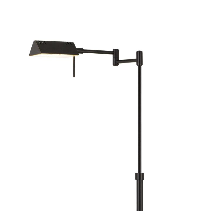 10W LED Adjustable Metal Floor Lamp with Swing Arm, Black-Benzara