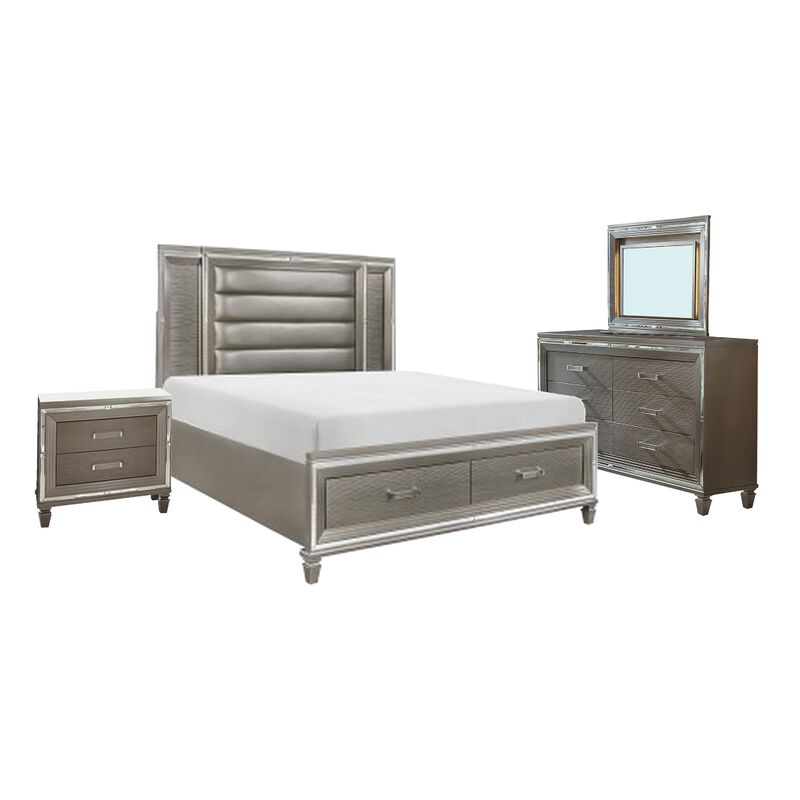 Deci 4 Pc Queen Bedroom, LED Headboard, Mirrored Trim, Champagne Silver image number 0