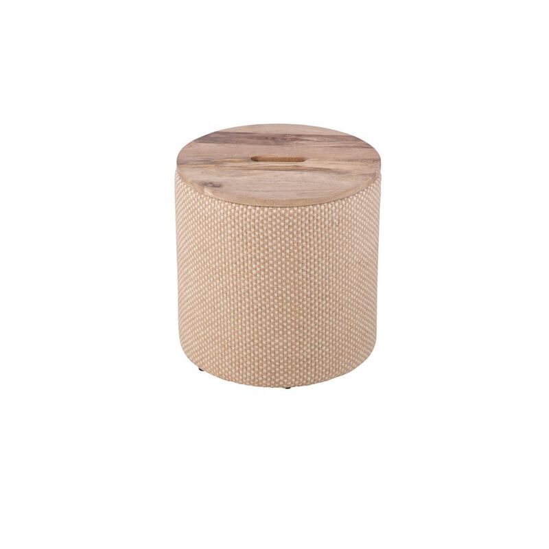 Carolina Chair & Table Handwoven Zeus Jute Check Wood Top Storage Ottoman