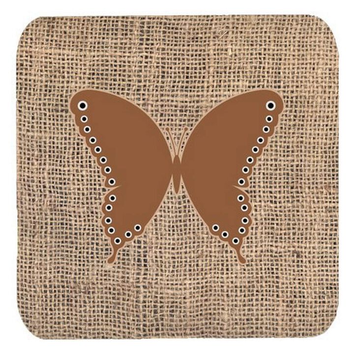 Caroline's Treasures BB1036-BL-BN-FC Butterfly Burlap and Brown Foam Coasters (Set of 4), 3.5 H x 3.5 W, Multicolor