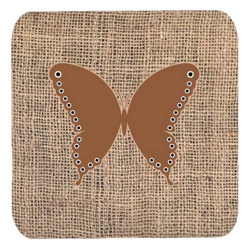 Caroline's Treasures BB1036-BL-BN-FC Butterfly Burlap and Brown Foam Coasters (Set of 4), 3.5 H x 3.5 W, Multicolor