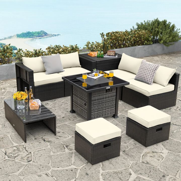 Mondawe Outdoor 9 Pieces Patio Furniture Set with 50,000 BTU Propane Fire Pit Table