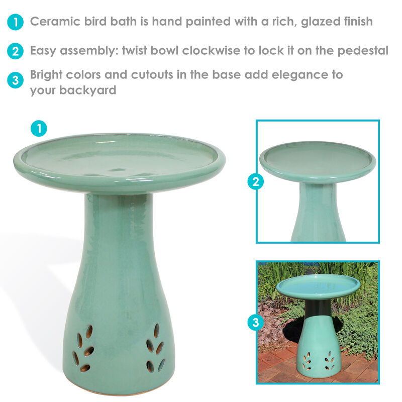 Sunnydaze Classic Outdoor Cut-Out Ceramic Bird Bath - 20.5 in