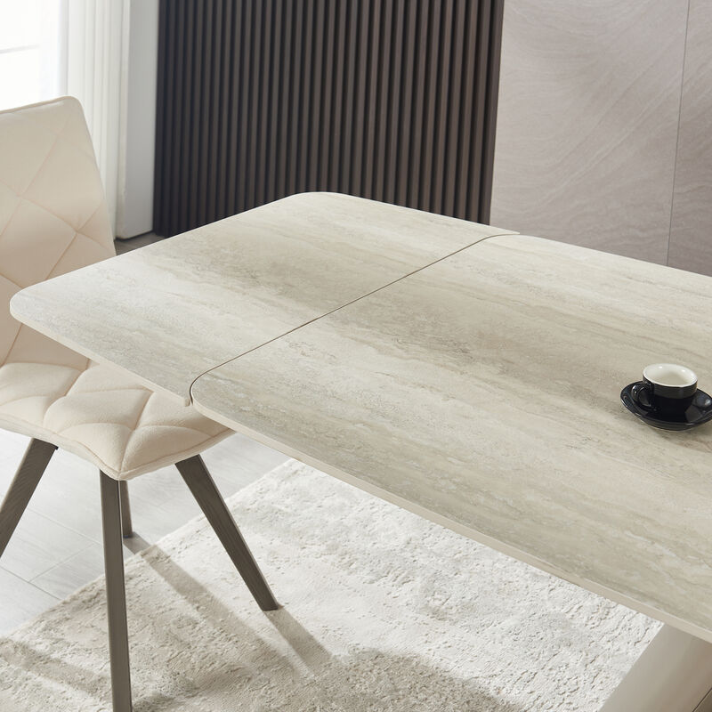 Retractable Imitation Sintered Stone Table,Heat Resistant Scratch proof Heavy Duty Carbon Steel Base for Home,Kitchen,Living Room image number 1