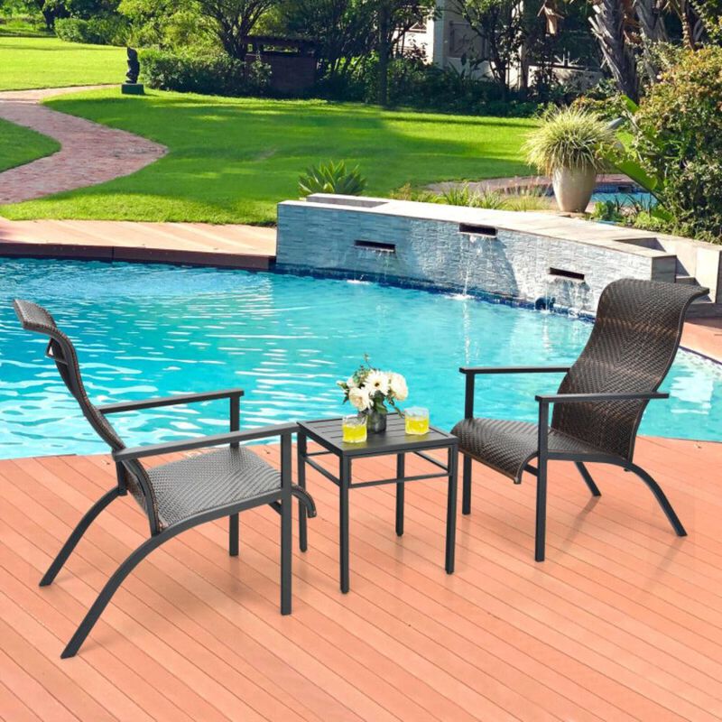 Hivvago 3 Pieces Patio Rattan Bistro Set with High Backrest and Armrest
