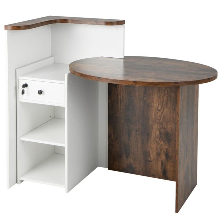 Hivvago Reception Office Desk with Open Shelf and Lockable Drawer
