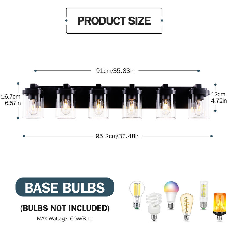 37.5 in. 6-Light Black Wall Sconce with Glass Shade image number 5
