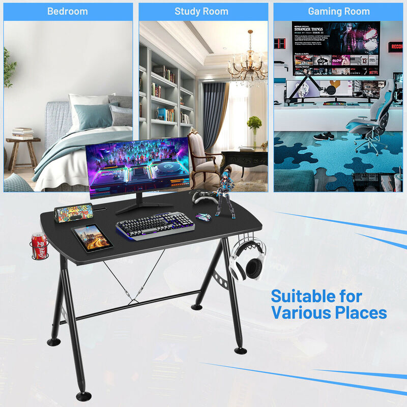 Costway Y-shaped Gaming Desk Home Office Computer Table w/ Phone Slot & Cup Holder