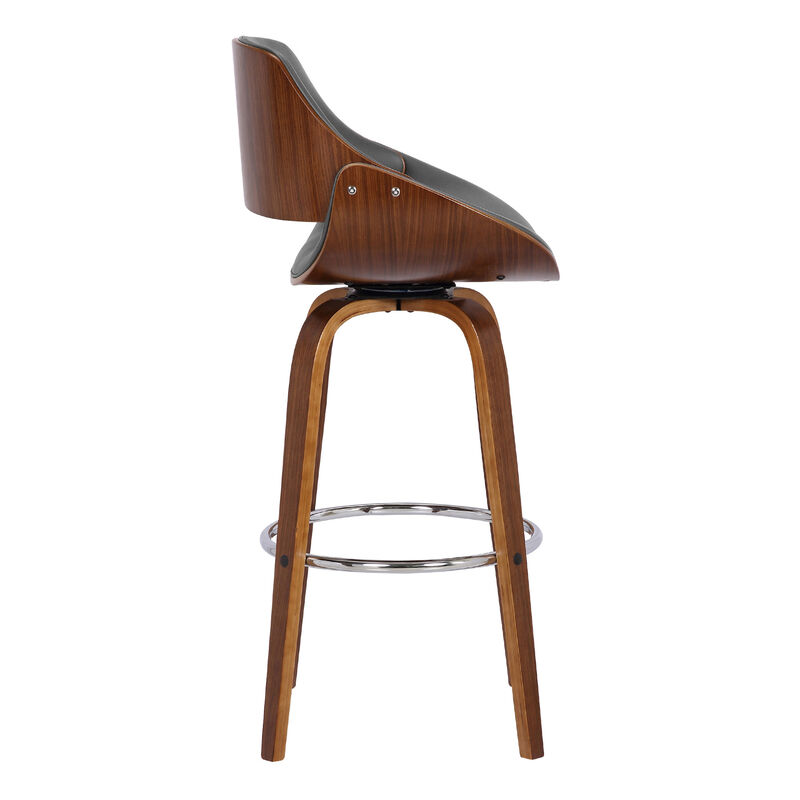 HomeRoots 26" Gray And Brown Faux Leather And Fabric And Iron Low Back Counter Height Swivel Bar Chair image number 4