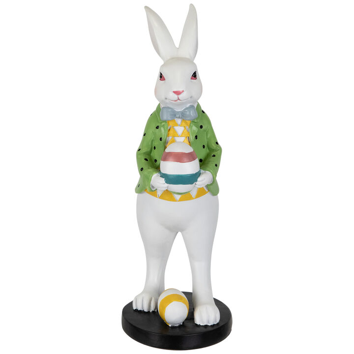 Rabbit Holding Easter Egg Outdoor Garden Statue - 11.5" - White