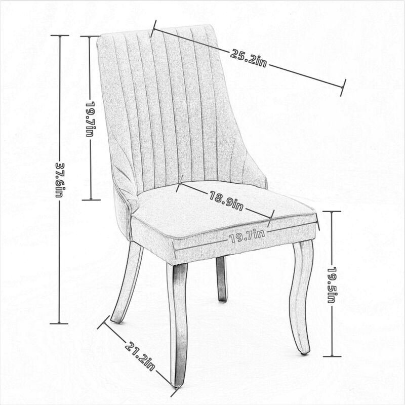 Whisen 2-Piece 25inch Dining Chairs, Rayon Linen Upholstered Channel Tufted with Curved Solid Wood Legs for Kitchen Dining Room image number 8