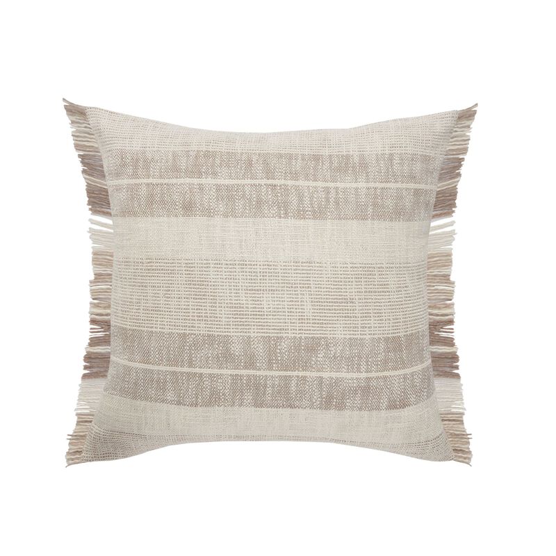 20" Tan and Beige Farmhouse Striped Square Throw Pillow image number 1