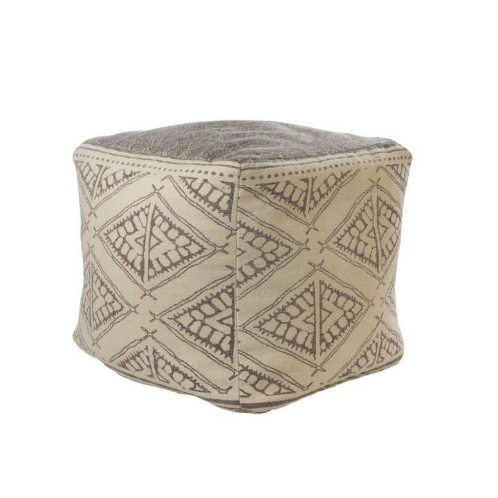 Hivvago 20 Inch Beige Cotton Tribal Pouf Ottoman