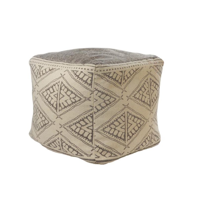 Hivvago 20 Inch Beige Cotton Tribal Pouf Ottoman