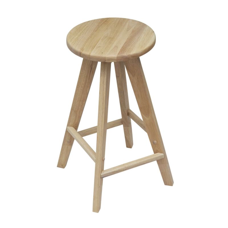 Ceren MidCentury Industrial Round Solid Wood Backless Stool