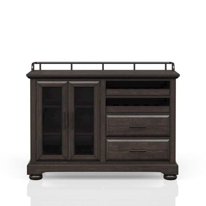 FurniFact Brown Credenza with Storage &ndash; Sideboard Buffet Cabinet with Glass Doors