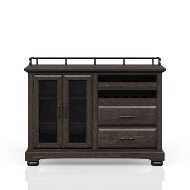 FurniFact Brown Credenza with Storage &ndash; Sideboard Buffet Cabinet with Glass Doors image number 1