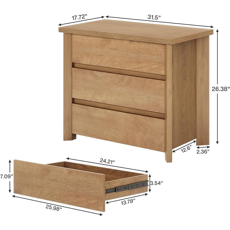 Tribesigns 31.5" Wide Nightstand, Farmhouse Bedside Table with 3 Storage Drawers image number 5