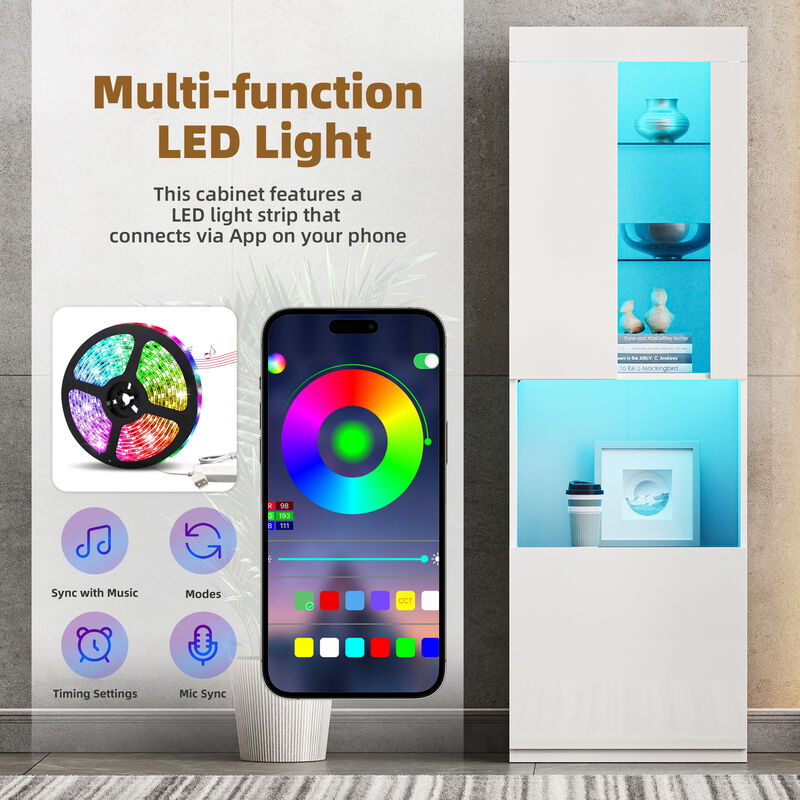 Merax High Gloss Storage Cabinet with LED Lights