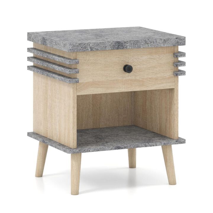 Hivvago 3-Tier Bedside Table Nightstand with Antique Grey Faux Marble Top