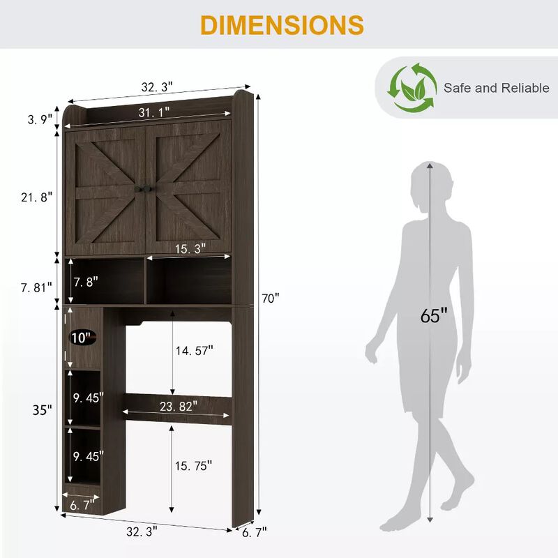 Over The Toilet Storage Cabinet, Bathroom Organizer with Toilet Paper Holder & Adjustable Shelf image number 6