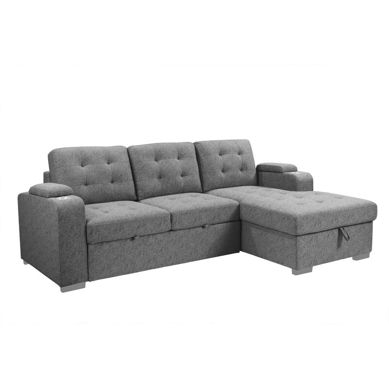 120 Inch Sleeper Sectional Sofa Bed with Storage, Modern Tufted Gray Fabric - Benzara image number 0