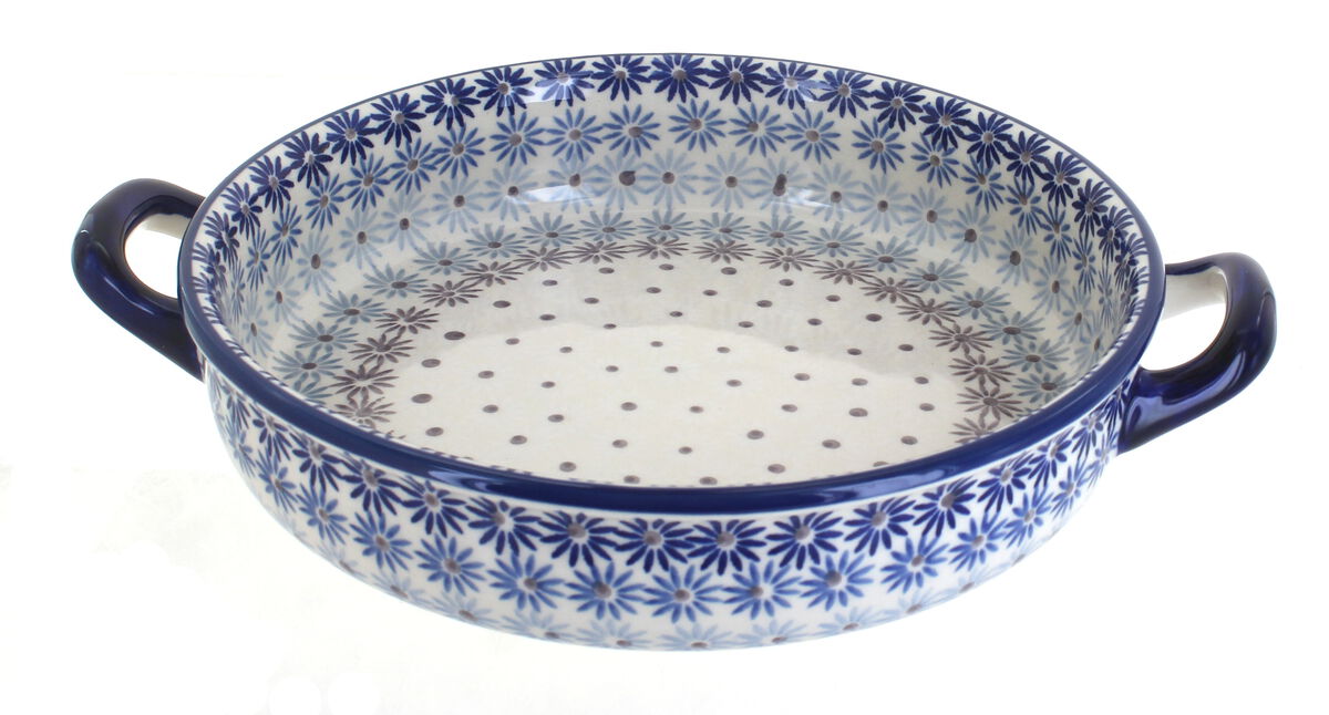 Blue Rose Polish Pottery Halsey Small Round Baker with Handles